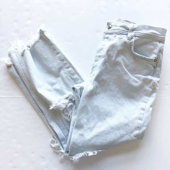 WE THE FREE Maggie Mid Rise Straight Leg Paradise Blue Ripped Jeans Womens 26 - Picture 2 of 9